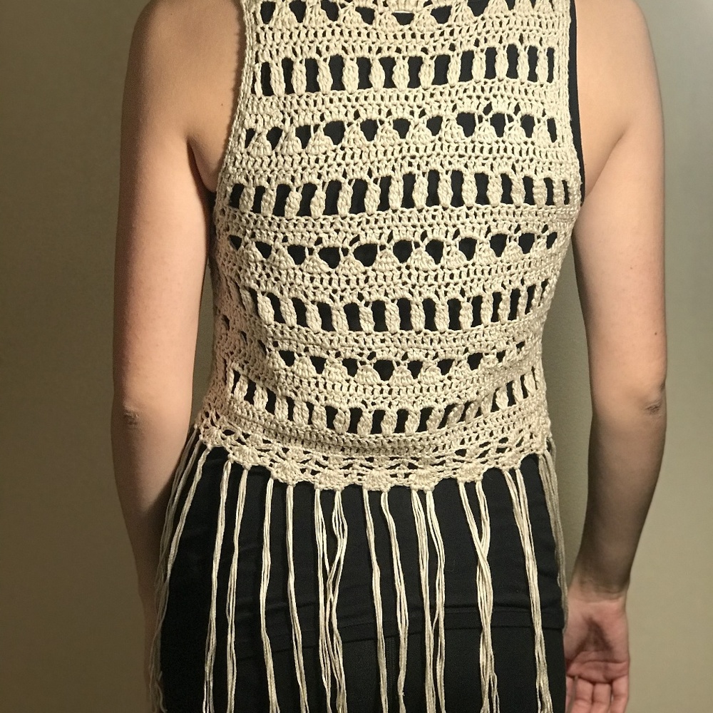 Cream Crochet Fringe Boho Vest